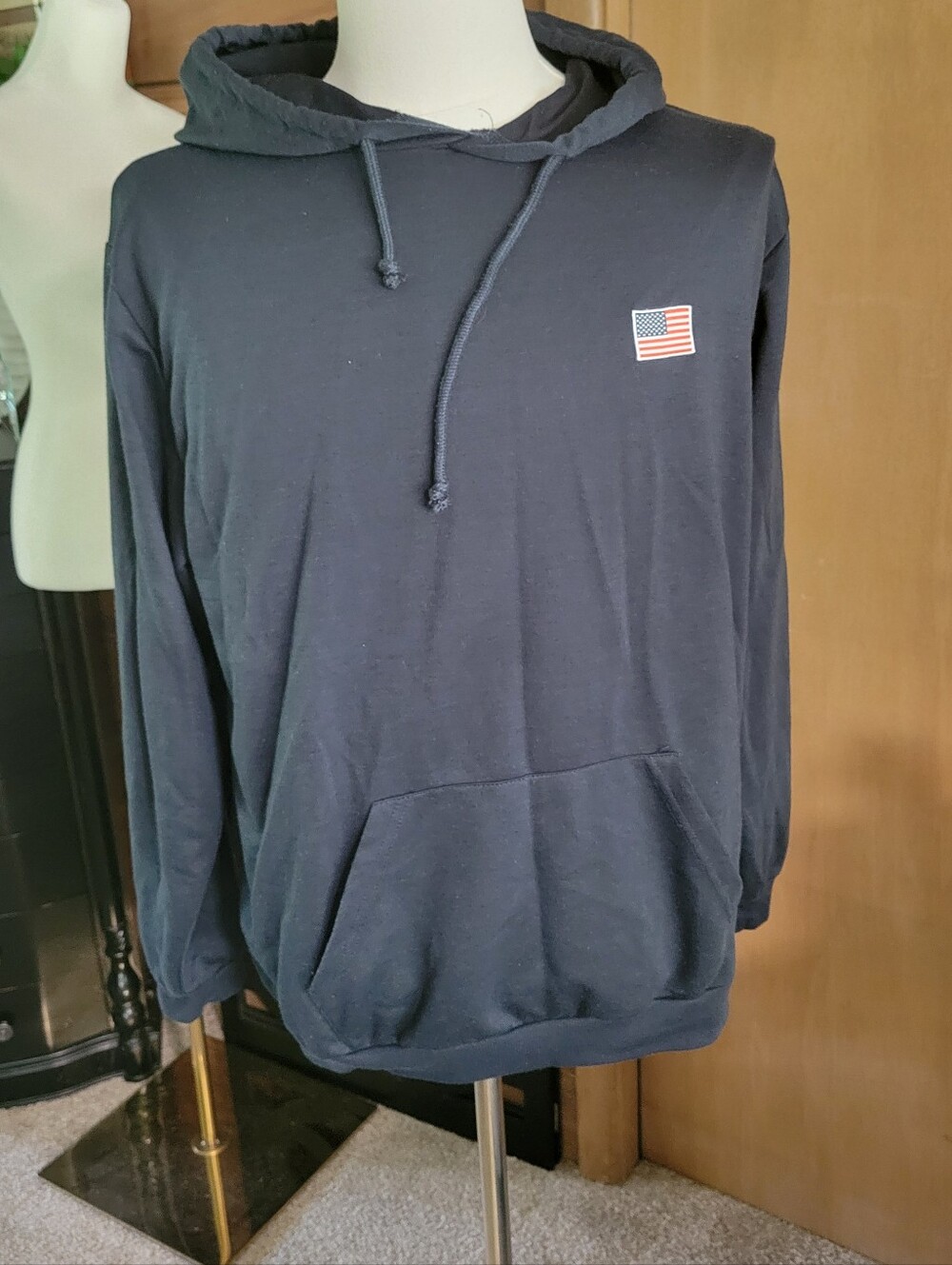 Men's Navy Blue Hoodie with Small American Flag Patch